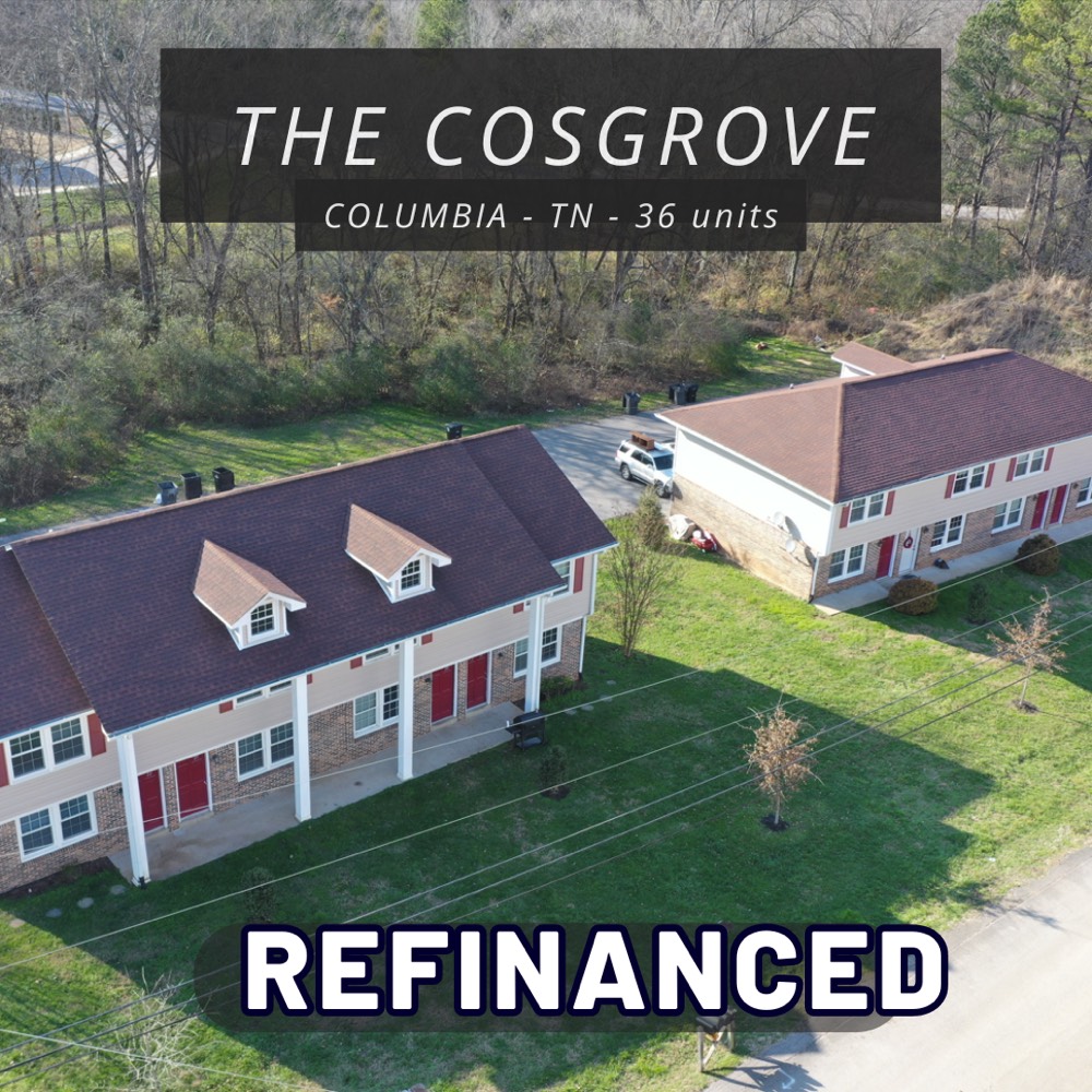 The Cosgrove, a 36-unit community in Columbia, Tennessee, refinanced into agency debt